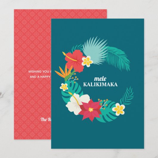 Carte Plat Mele Kalikimaka Hawaii Floral Wreath (Devant / Derrière)