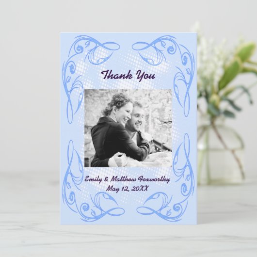 Carte Plat Merci Abstrait de bordure bleu (Debout devant)