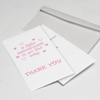 Carte Plat Merci Baby shower fille rose