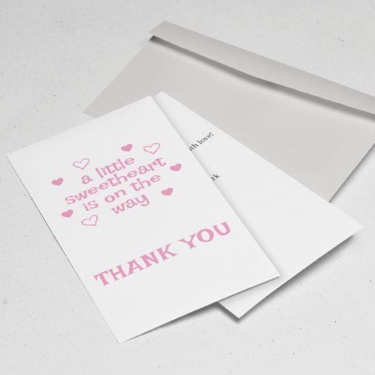 Carte Plat Merci Baby shower fille rose