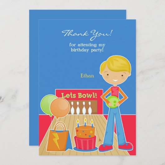 Carte plat Merci Bowling Party (Devant / Derrière)