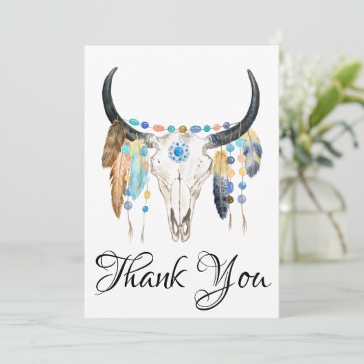 Carte Plat Merci crâne Boho (Debout devant)