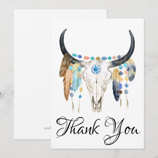 Carte Plat Merci crâne Boho (Devant / Derrière)