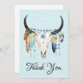 Carte Plat Merci Crâne Vache Décorée (Devant / Derrière)