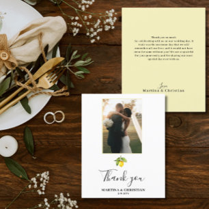 Carte Plat Merci Mariage citron jaune Budget