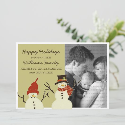 Carte Plat Snowman Duo Holiday, Sage (Debout devant)