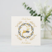 Carte plate à thème de Noël cerf jaune crème (Debout devant)
