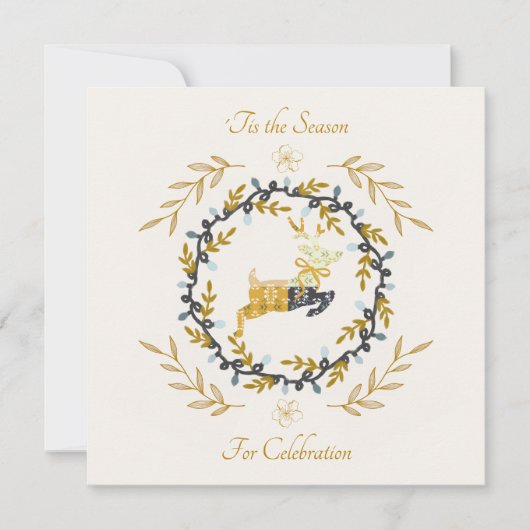 Carte plate à thème de Noël cerf jaune crème (Devant)