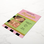 Carte plate annonce bébé rose à motif or (Rotation)