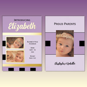 Carte plate annonce de naissance bébé violet avec
