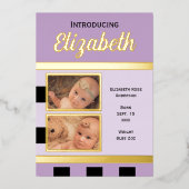 Carte plate annonce de naissance bébé violet avec (Recto)