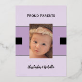 Carte plate annonce de naissance bébé violet avec (Verso)