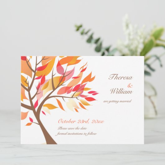 Carte plate arbre thème automnal "Sauver la date" (Debout devant)