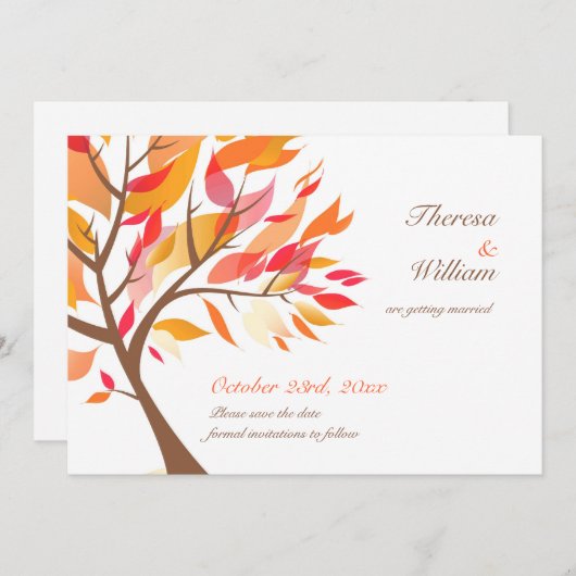 Carte plate arbre thème automnal "Sauver la date" (Devant / Derrière)