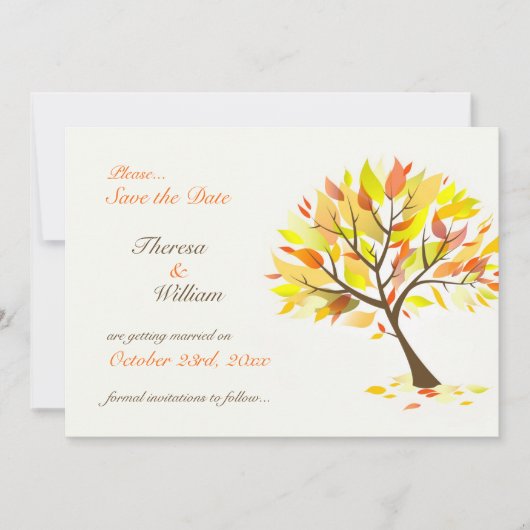 Carte plate arbre thème automnal "Save The Date" (Devant)
