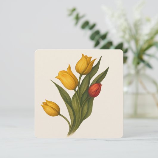 Carte plate aux florales de tulipes, Pensée élégan (Debout devant)