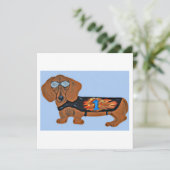 Carte plate avec dachshund en veste de course (Debout devant)