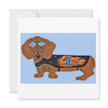 Carte plate avec dachshund en veste de course