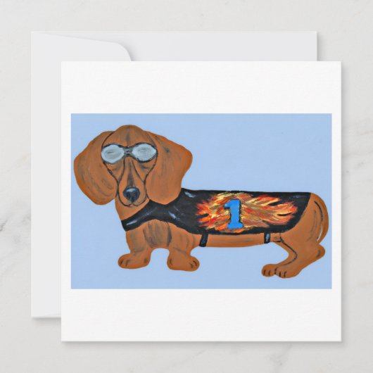 Carte plate avec dachshund en veste de course (Devant)