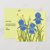Carte plate avec fleurs d'iris bleus (Devant / Derrière)