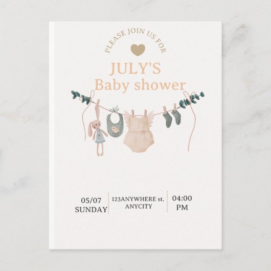 Carte plate BABY SHOWER (Devant)