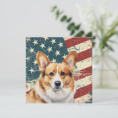 Carte plate Corgi drapeau américain Grunge (Debout devant)