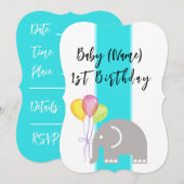 Carte plate d'anniversaire 1 an éléphant (Devant / Derrière)