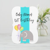 Carte plate d'anniversaire 1 an éléphant (Debout devant)