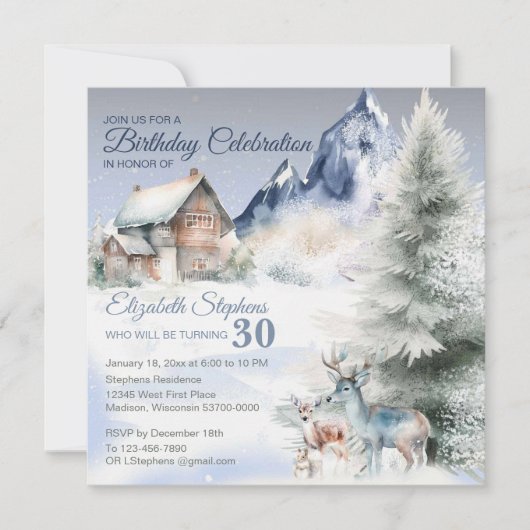 Carte plate d'anniversaire à l'aquarelle de forêt (Devant)