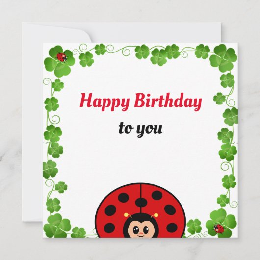 Carte plate d'anniversaire de coccinelle mignonne (Devant)
