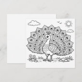 Carte plate de coloriage d'oiseau Paon (Devant / Derrière)