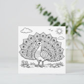 Carte plate de coloriage d'oiseau Paon (Debout devant)