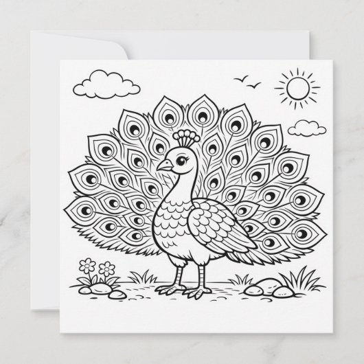 Carte plate de coloriage d'oiseau Paon (Devant)