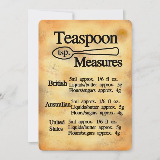 Carte plate de conversion des mesures de cuisson à (Devant)