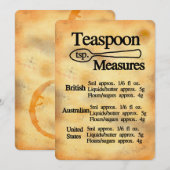 Carte plate de conversion des mesures de cuisson à (Devant / Derrière)