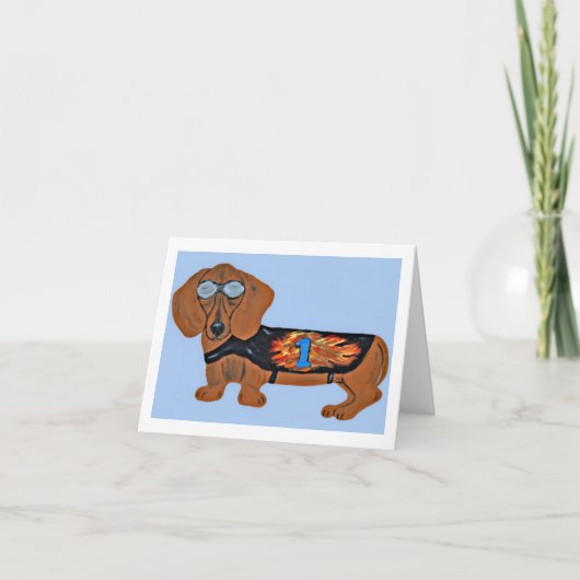 Carte plate de Dachshund en veste de course (Devant)