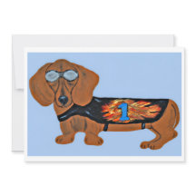Carte plate de dachshund en veste de course