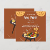 Carte plate de fête BBQ marron orange festive (Devant / Derrière)