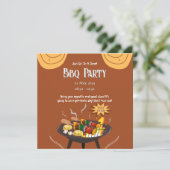 Carte plate de fête BBQ marron orange festive (Debout devant)