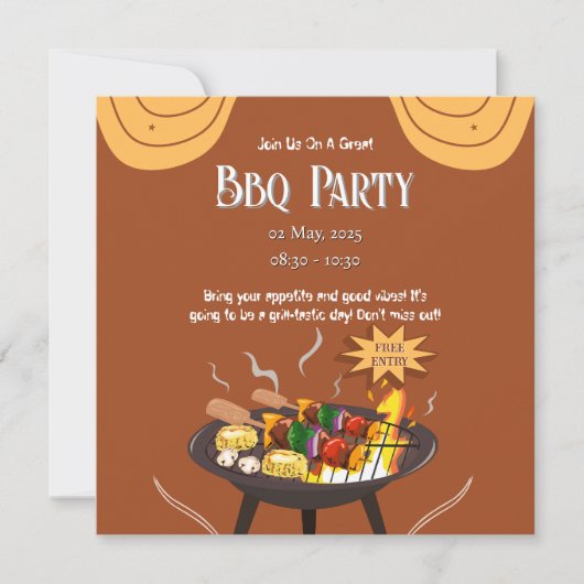 Carte plate de fête BBQ marron orange festive (Devant)