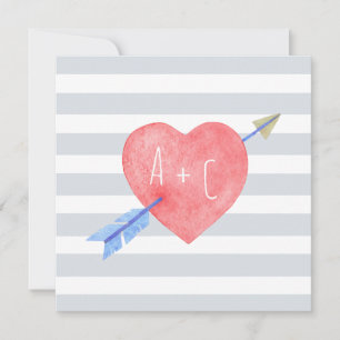 Carte plate de la Saint-Valentin aquarelle cœur fl