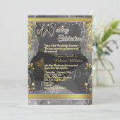 Carte plate de mariage noir et or marbré (Debout devant)
