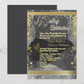 Carte plate de mariage noir et or marbré (Devant / Derrière)