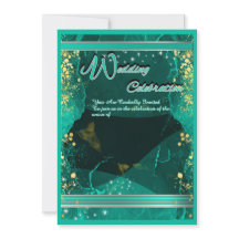 Carte plate de mariage Vert & Or Marbré