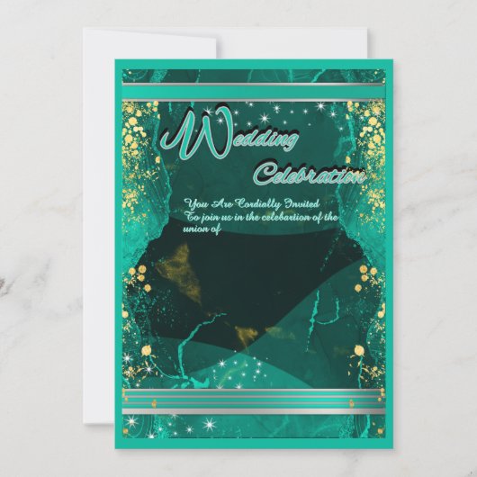 Carte plate de mariage Vert & Or Marbré (Devant)