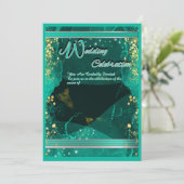 Carte plate de mariage Vert & Or Marbré (Debout devant)