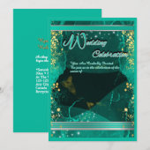 Carte plate de mariage Vert & Or Marbré (Devant / Derrière)