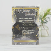 Carte plate de mariage Vert & Or Marbré (Debout devant)