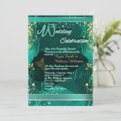 Carte plate de mariage Vert & Or Marbré (Debout devant)