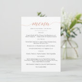 Carte plate de menu de calligraphie en or rose fau (Debout devant)